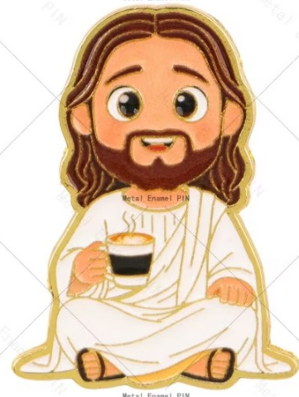 Cute White Robe Jesus Coffee Enamel Pin - Unbranded